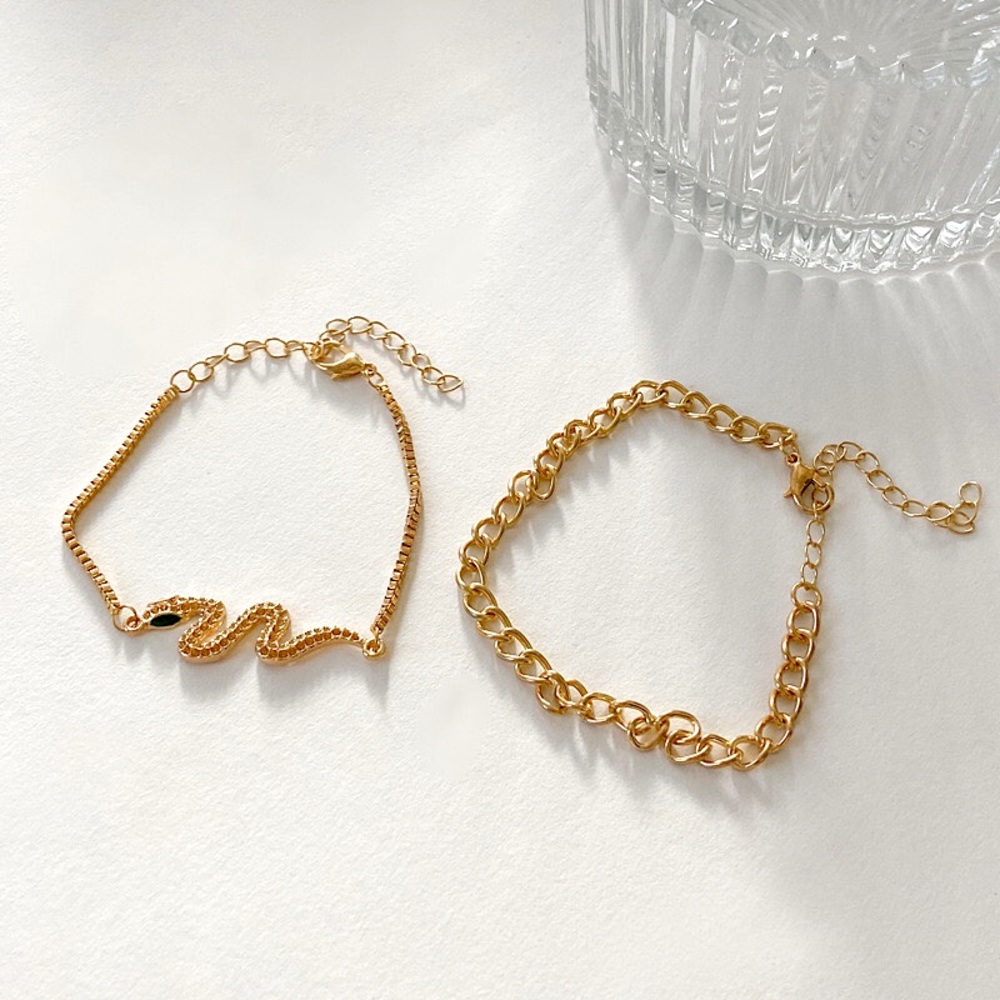 ⚜️[𝟯/$𝟮𝟴]⚜️2 Layered Gold Snake Bracelet NEW - Picture 4 of 7